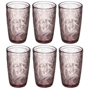 Komplet szklanek wysokich LEAVES COLOR 390ml 6 sztuk różowe